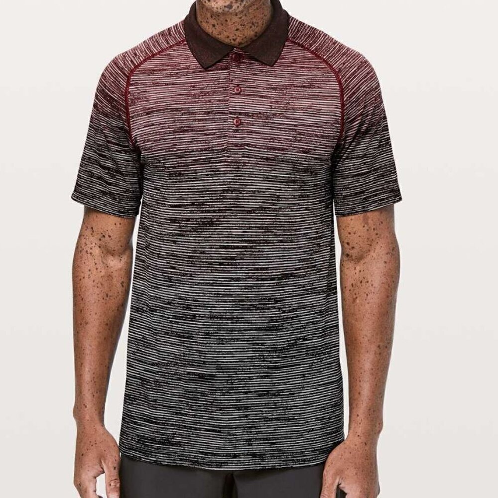 Lululemon Men's Metal Vent Tech Polo - L Dark Red / White / Obsidian / Black
